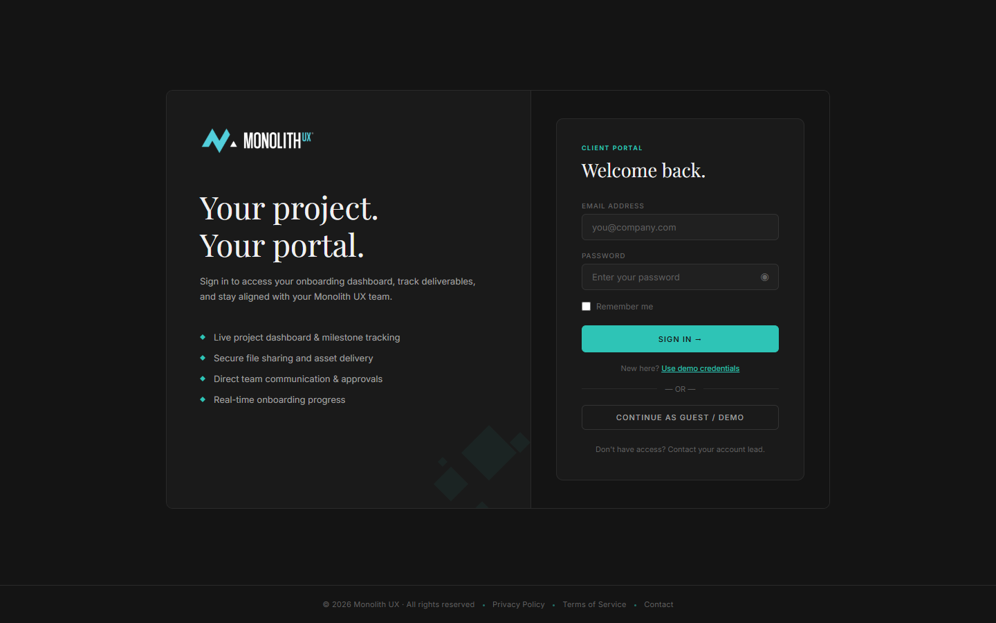 Client Onboarding Portal login screen